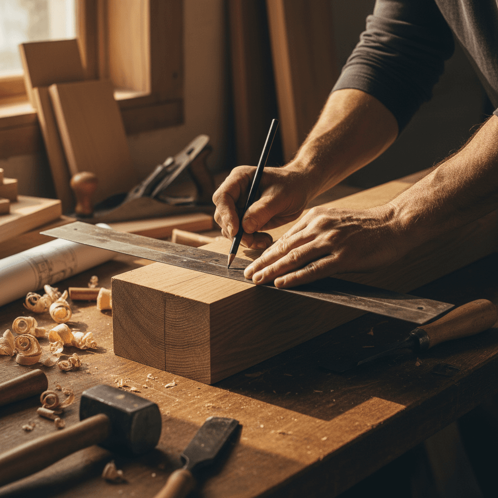 Close-up of hands repairing a weathered wooden facade in Sweden